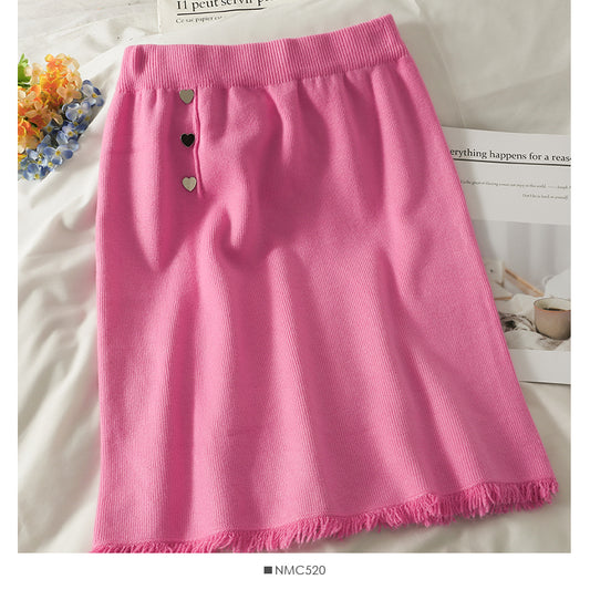 Slim candy color knitted Hip Wrap Skirt for women  2601