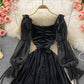 Robe bouffante en velours à col carré et taille haute 3372