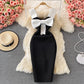 Light luxury celebrity dress open back suspender skirt large bow slim fit  2730