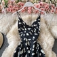 V-neck high waist slim suspender dress  3046
