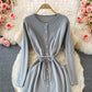 Robe pull en tricot à simple boutonnage et col rond, jupe 3075