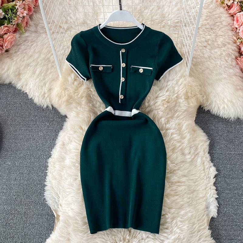 Robe cache-cœur en tricot à col rond et coupe slim 2975