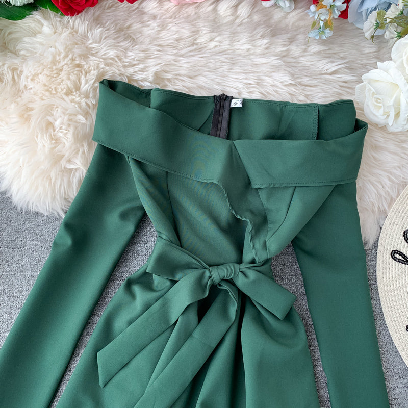 Sexy one line neck waist slim dress  2874