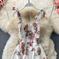 Robe à volants mi-longue à motif floral avec nœud papillon 3316