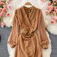 Suit collar waist slit dress elegant temperament Hip Wrap slit skirt  3233