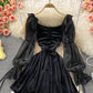 Robe bouffante en velours à col carré et taille haute 3372