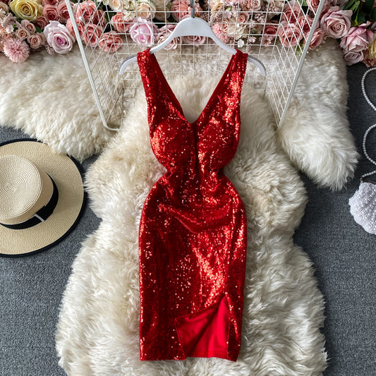 Temperament slim Sequin dress at waist  2828