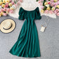 Robe à manches courtes à col carré rétro française 2877