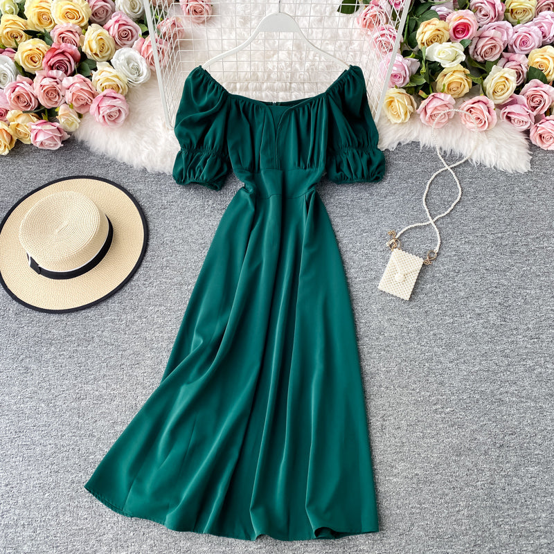 Robe à manches courtes à col carré rétro française 2877