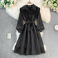 Robe en velours côtelé à manches longues et revers à manches bouffantes 3393
