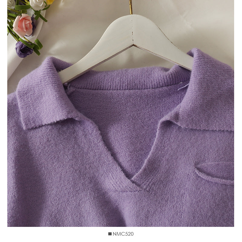 Pull en tricot coupe slim à revers couleur bonbon Sweet Wind 1848