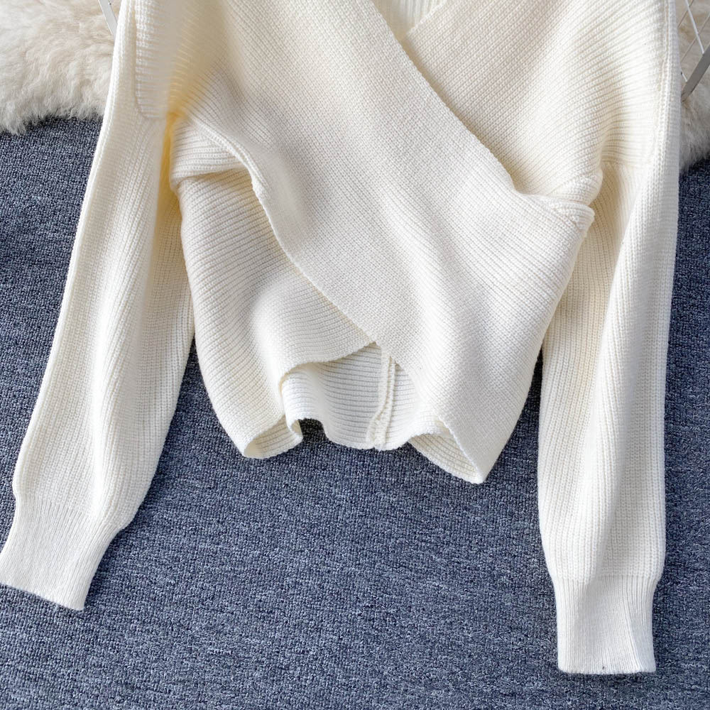 Pull col en V doux tempérament pull femme pull mode 1625