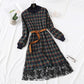 Polka Dot Plaid floral long skirt with lace bottom skirt is thin and tall  2460