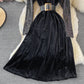 Robe à col ras du cou en velours doré avec coutures fines et sequins 3246