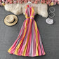New sleeveless gradient rainbow neck suspender Pleated Dress  2728