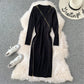 Robe en tricot col rond avec fessiers et jupe en laine à bas 3133