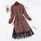 Polka Dot Plaid floral long skirt with lace bottom skirt is thin and tall  2460