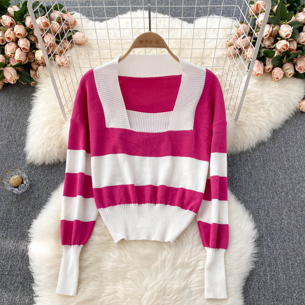 Pull à manches longues à rayures rétro de style Hong Kong Pull Pull 1627