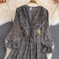 V-neck bubble sleeve small leopard print dress  3128