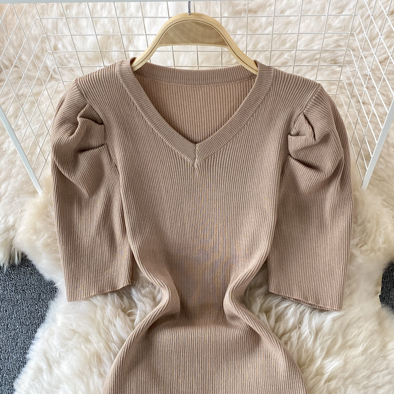 Robe portefeuille à manches bouffantes et col en V 2895