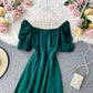 Robe à manches courtes à col carré rétro française 2877
