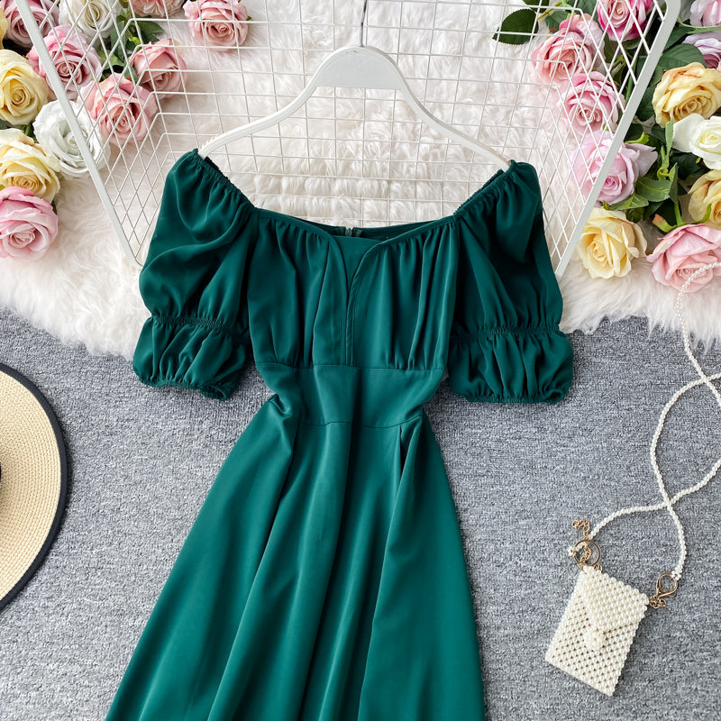 Robe à manches courtes à col carré rétro française 2877