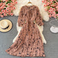 Robe plissée à fleurs en mousseline à col rond 3364