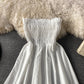 High waist off shoulder pleated strapless dress skirt  3043