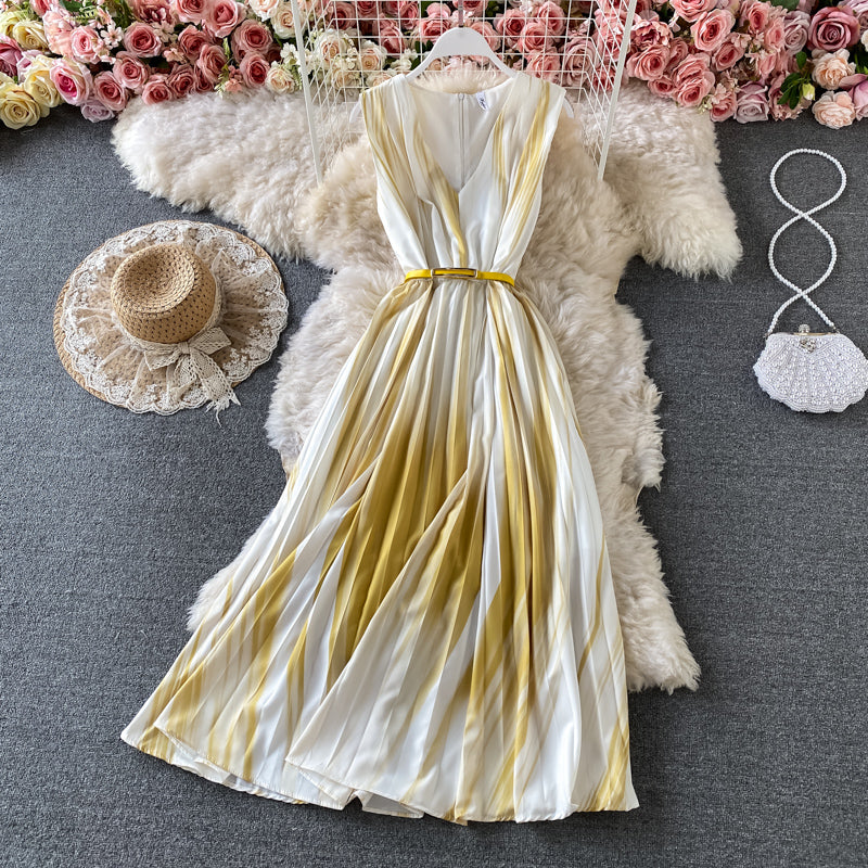 Robe longue sans manches à col en V dégradé 3182