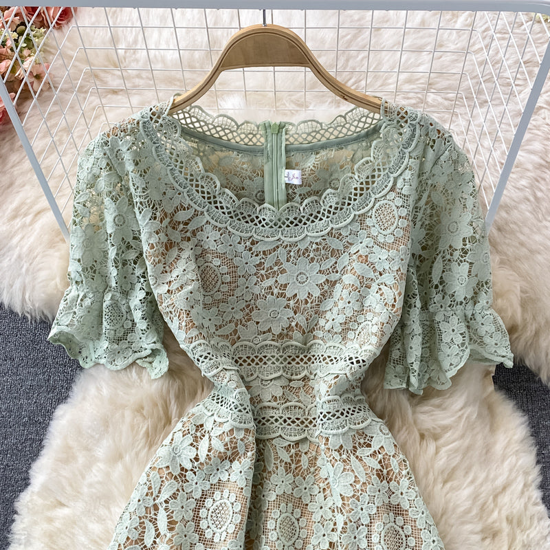 Robe queue de poisson taille haute en dentelle creuse hydrosoluble 2985