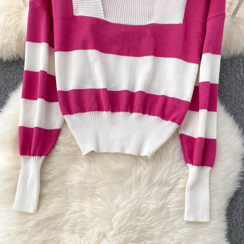Pull à manches longues à rayures rétro de style Hong Kong Pull Pull 1627