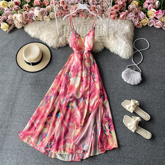 Backless suspender strapless dress with ragged waist  2837