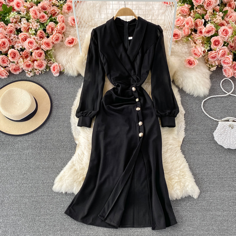 Slit waist dress elegant Hip Wrap Dress  3001