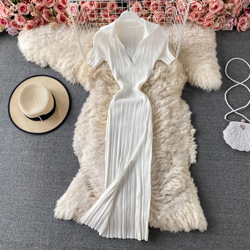 Robe vintage en tricot avec fermeture à la taille et aux fesses 2716