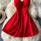 Low cut V-neck open back waist closed Strapless A-line skirt  2739