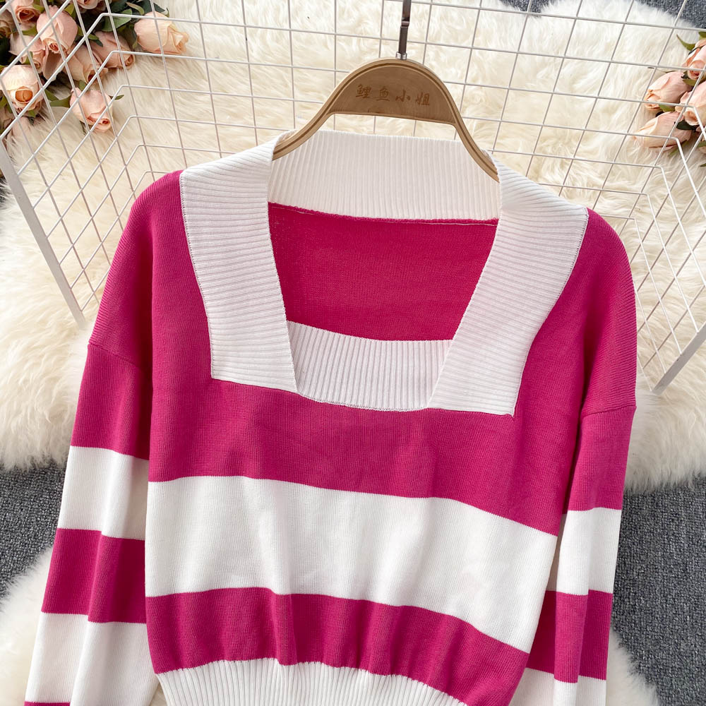 Pull à manches longues à rayures rétro de style Hong Kong Pull Pull 1627
