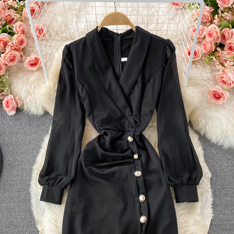 Slit waist dress elegant Hip Wrap Dress  3001