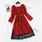 Polka Dot Plaid floral long skirt with lace bottom skirt is thin and tall  2460