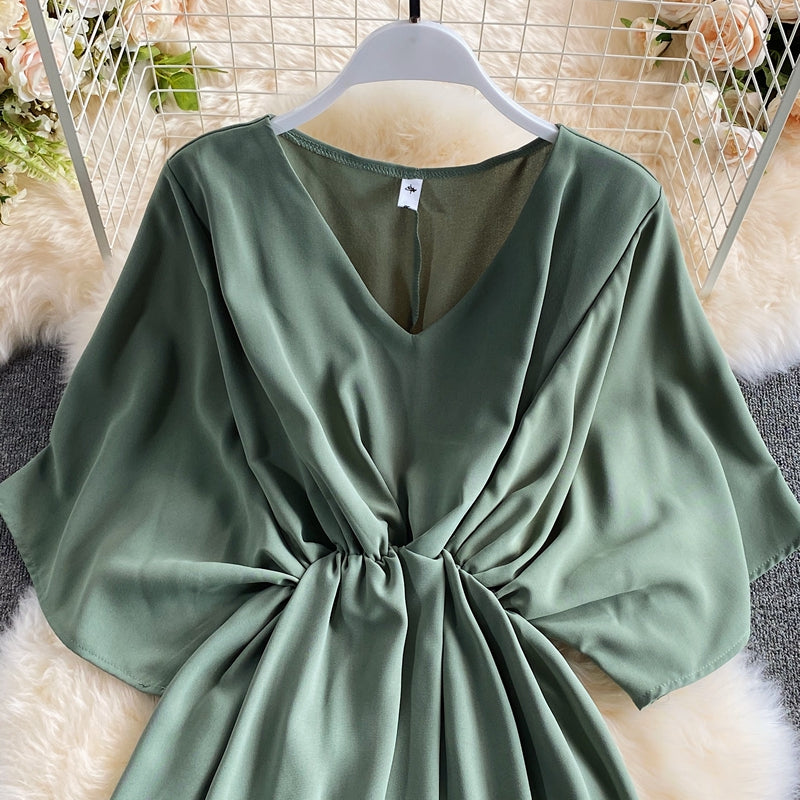 Robe courte polyvalente à taille rajeunissante unie 3188