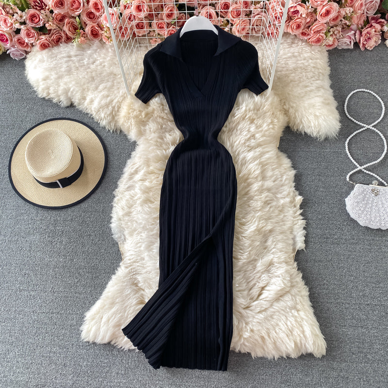 Robe vintage en tricot avec fermeture à la taille et aux fesses 2716