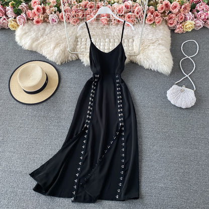 Sexy split suspender skirt high waist slim dress  3306