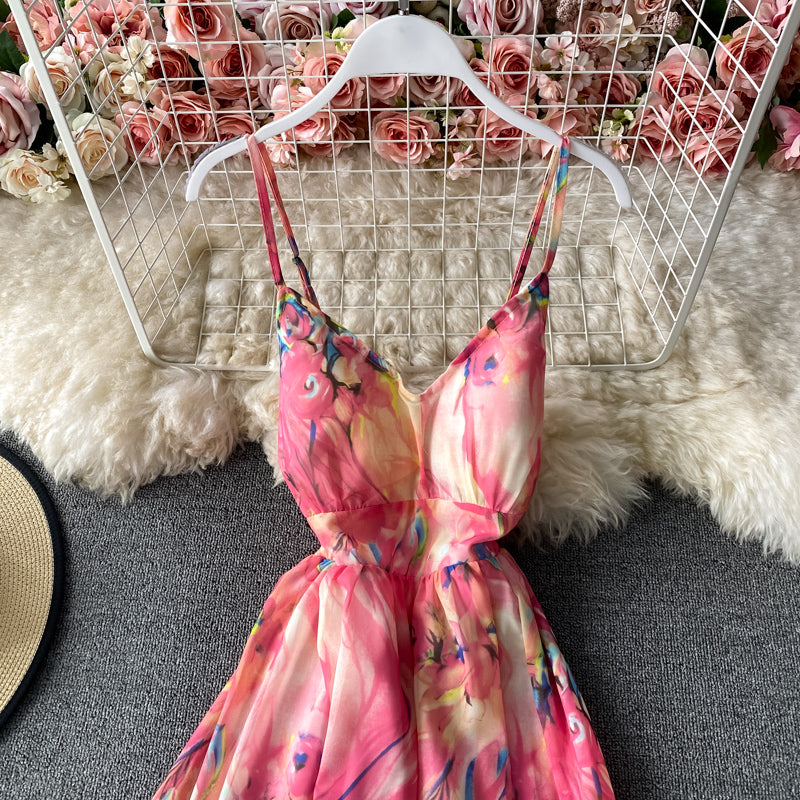 Backless suspender strapless dress with ragged waist  2837