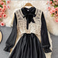 Robe coréenne à manches longues et taille fine avec nœud 2862