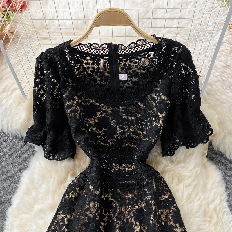 Robe queue de poisson taille haute en dentelle creuse hydrosoluble 2985