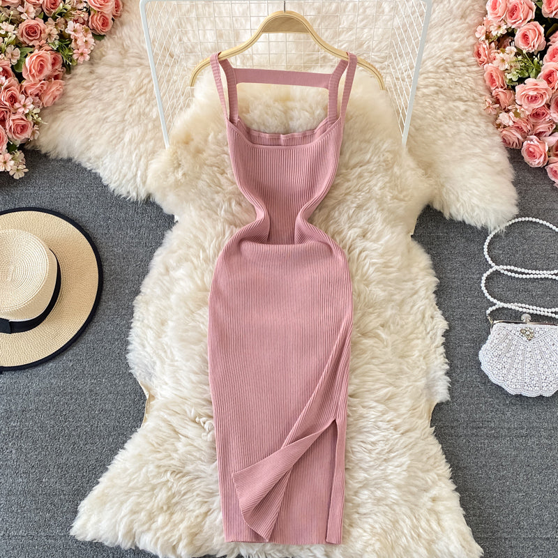 Robe en tricot à bretelles et dos nu 3333
