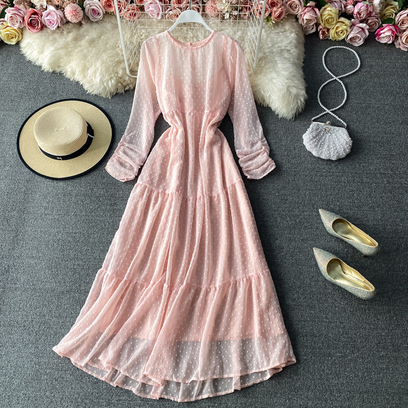 Robe en mousseline à taille étroite et manches longues 3029