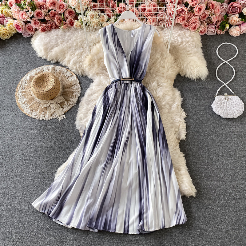 Robe longue sans manches à col en V dégradé 3182
