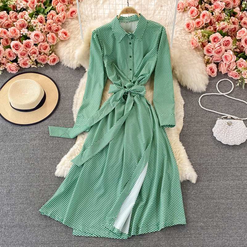 Robe à revers à carreaux français 3374