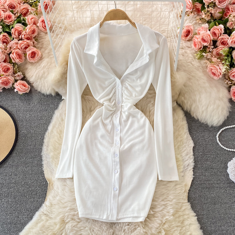 Robe plissée taille haute à revers et jupe courte pour femme 3241