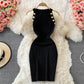 Knitted Halter off shoulder dress small sexy Hip Wrap Skirt  2722